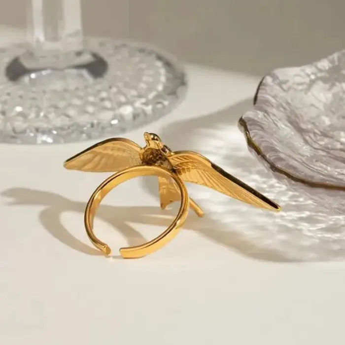 Stainless Steel Flying Bird Ring Unisex Punk Animal Jewelry for Men Women