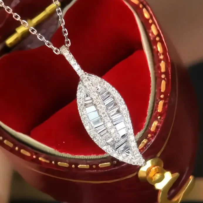 Elegant Cubic Zirconia Leaf Pendant Necklace for Women Party Jewelry