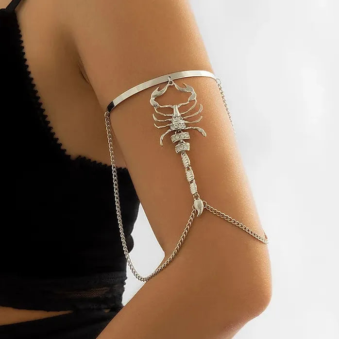 Vintage Punk Gothic Scorpion Chain Ring and Bracelet Set Jewelry for Women Men