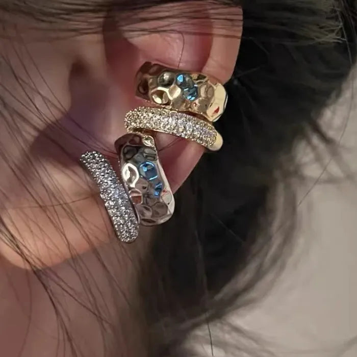 Zircon Double-Layer Geometric Zinc Alloy Ear Cuff Clip-On No Piercing Y2K