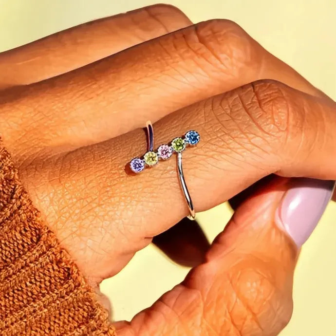 Stylish Colorful Cubic Zirconia Geometric Brass Rings for Women