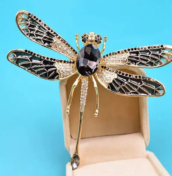 Blue Crystal Rhinestone Dragonfly Brooch Lapel Pin Gift for Women