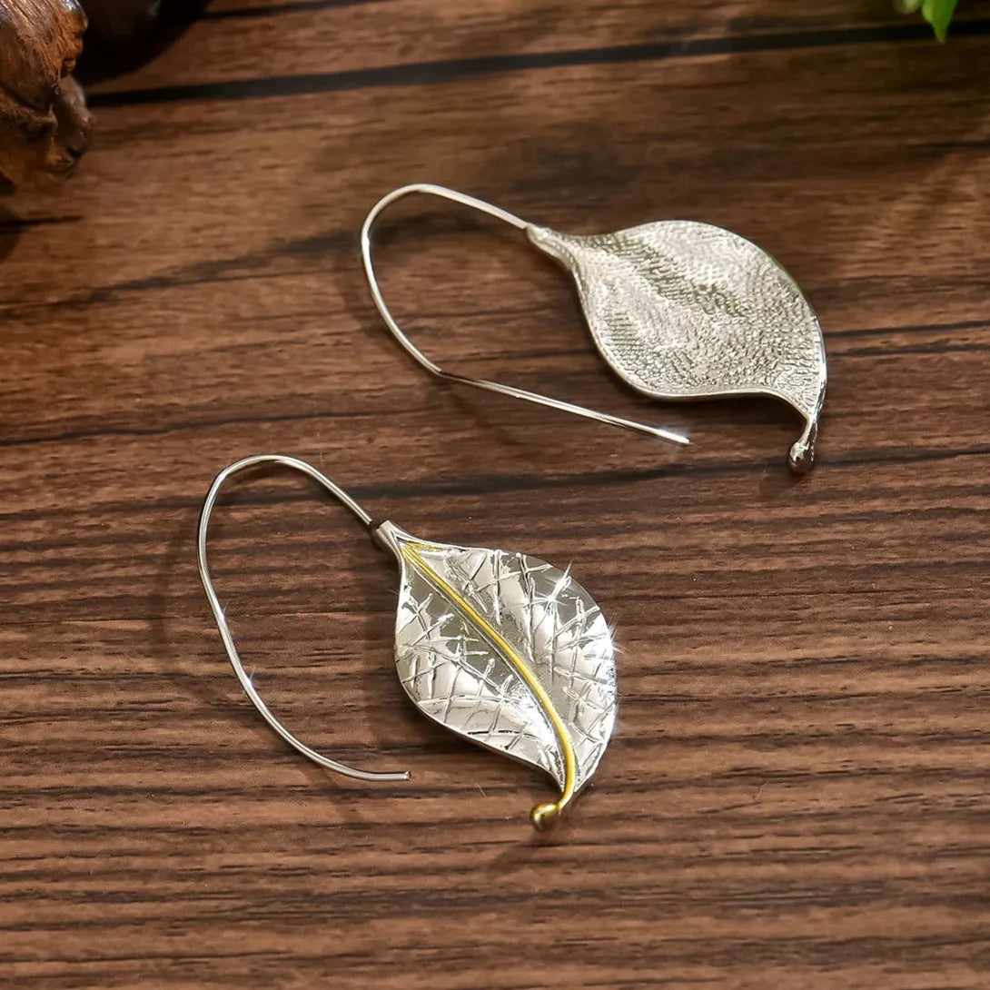 Retro Metal Geometric Leaf Drop Earrings for Women Girls Party Travel Jewelry