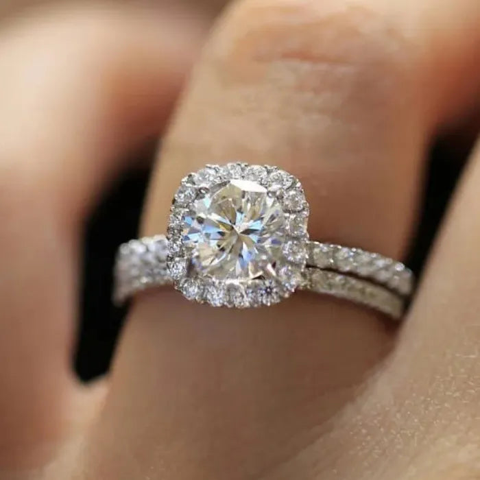 Silver CZ Round Square Rings for Women Elegant Engagement Wedding Party Jewelry