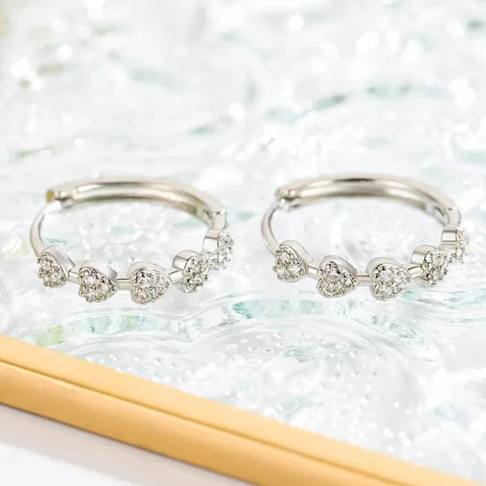 Silver Heart Hoop Earrings with Zircon for Women Wedding Jewelry