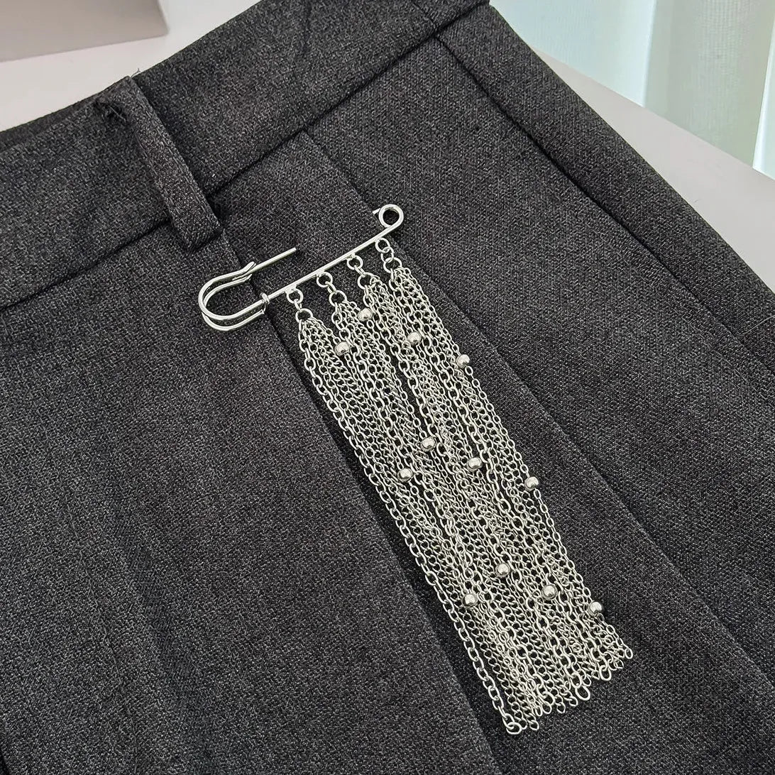 Silver Geometric Tassel Brooch Zinc Alloy Punk Fashion Pin Pendant Jewelry