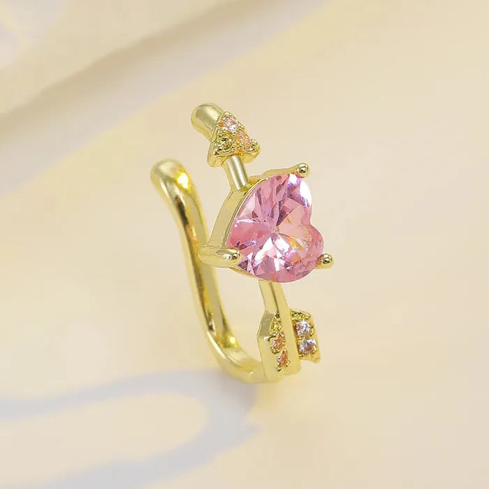 Adjustable Arrow-Through-Heart Zircon Clip Earrings for Women Zinc Alloy Jewelry