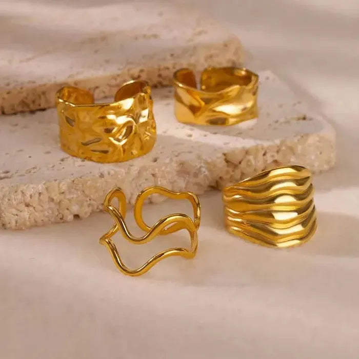 Stainless Steel Gold Irregular Geometric Wide Ring for Women Gift Jewelry Trendy