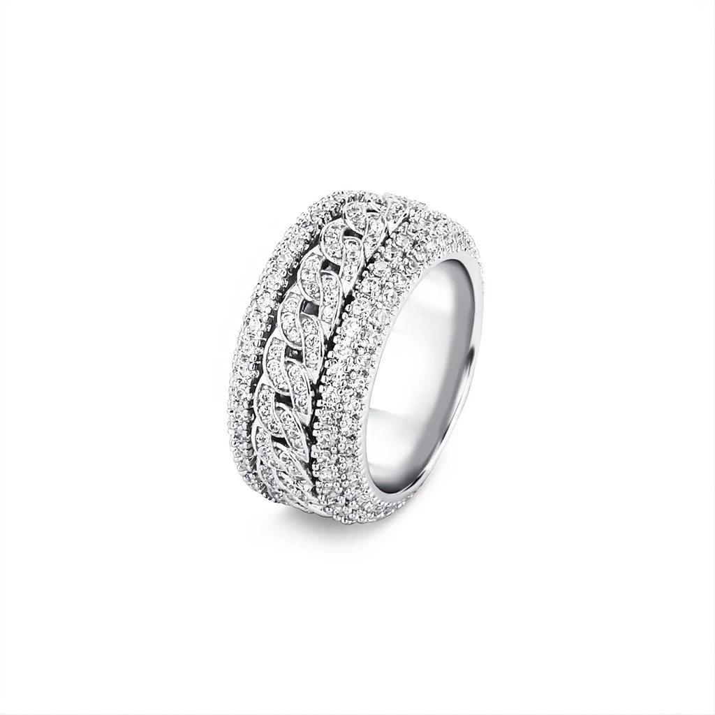 Iced Out Cuban Link Ring – Micro Pave CZ Hip Hop Bling Ring for Men Women