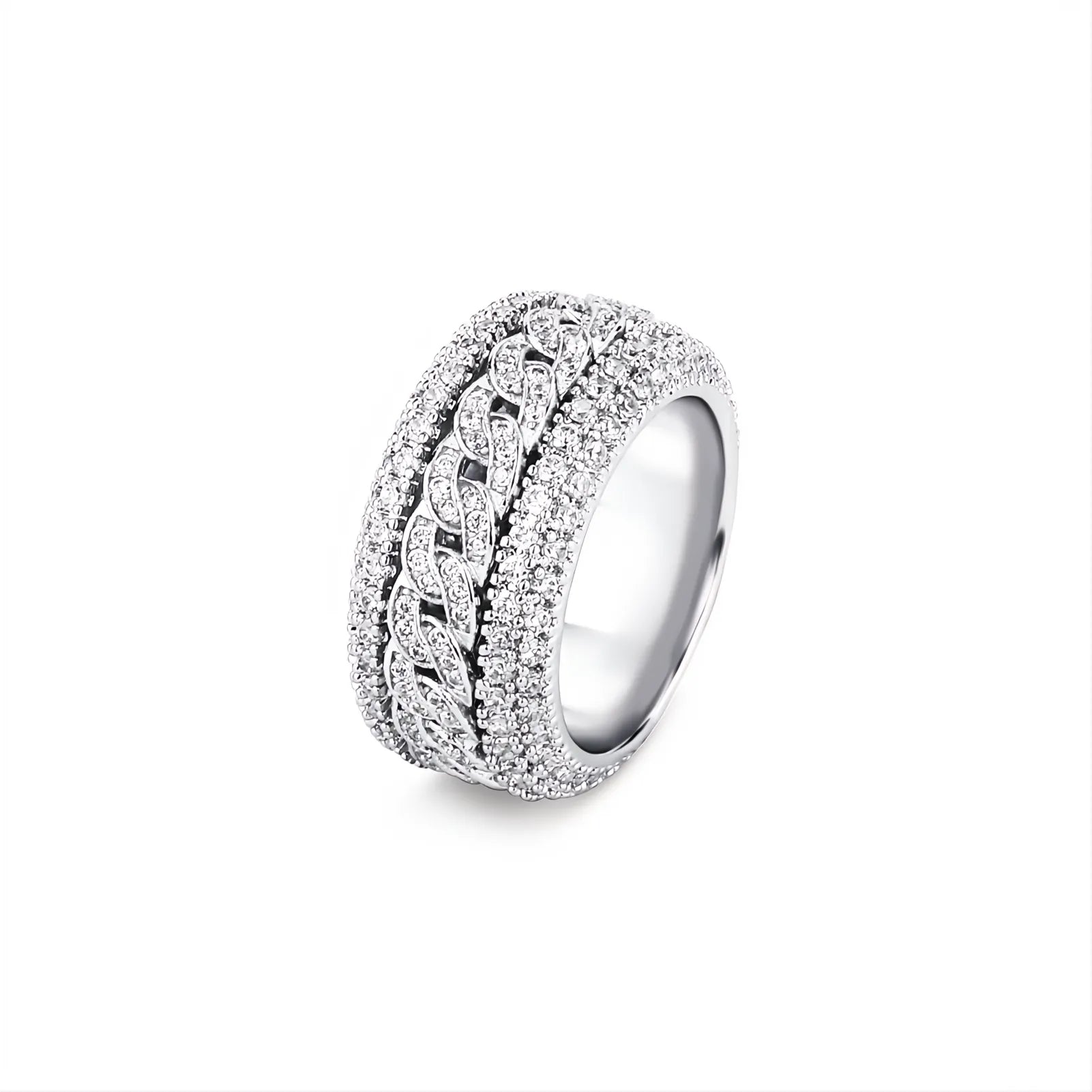 Iced Out Cuban Link Ring – Micro Pave CZ Hip Hop Bling Ring for Men Women