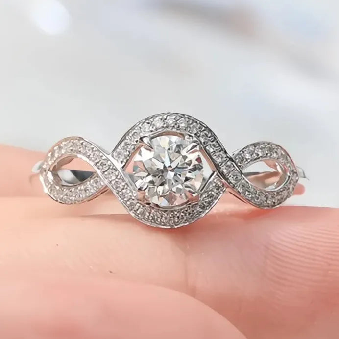 Geometric Twist Cubic Zirconia Crystal Wedding Band for Women