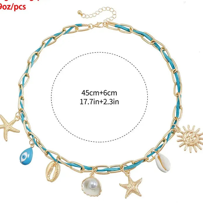 Copper Starfish Shell Pendant Necklace for Women Coastal Gift Jewelry