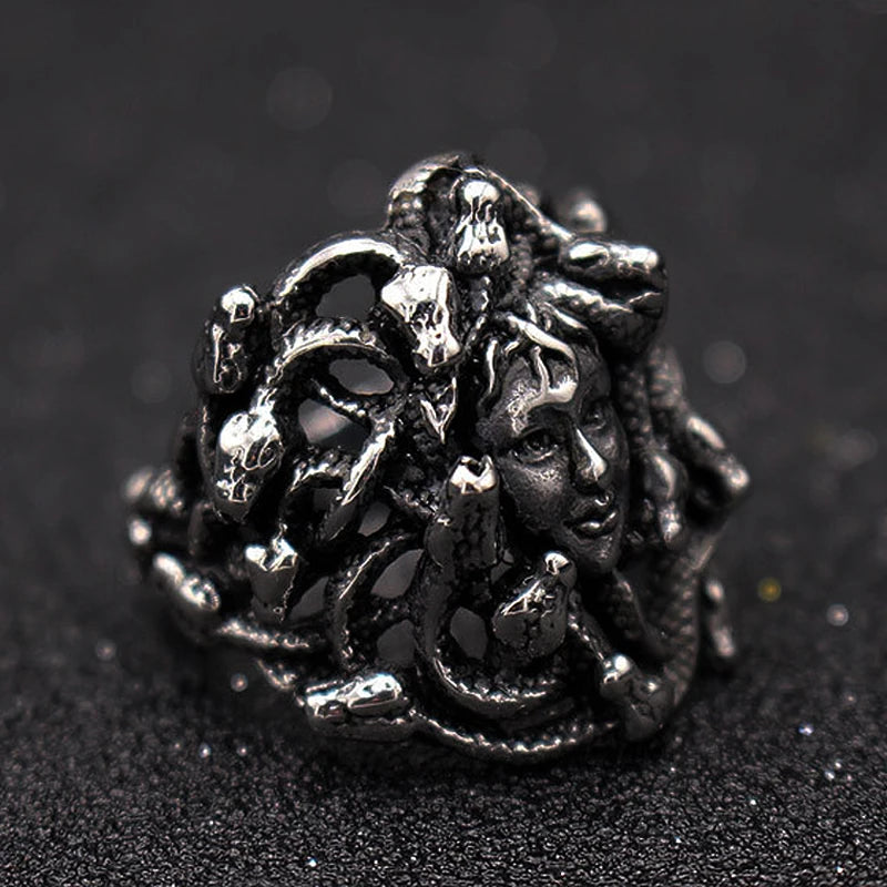 **Men Women Medusa Ring Stainless Steel Gothic Snake Hair Gorgon PunkBiker Jewelry**