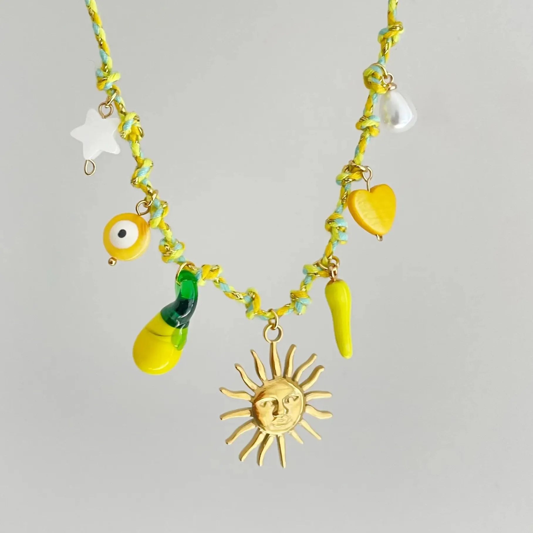 Stainless Steel Gold-Plated Starfish Turtle Knotting Rope Pendant Necklace