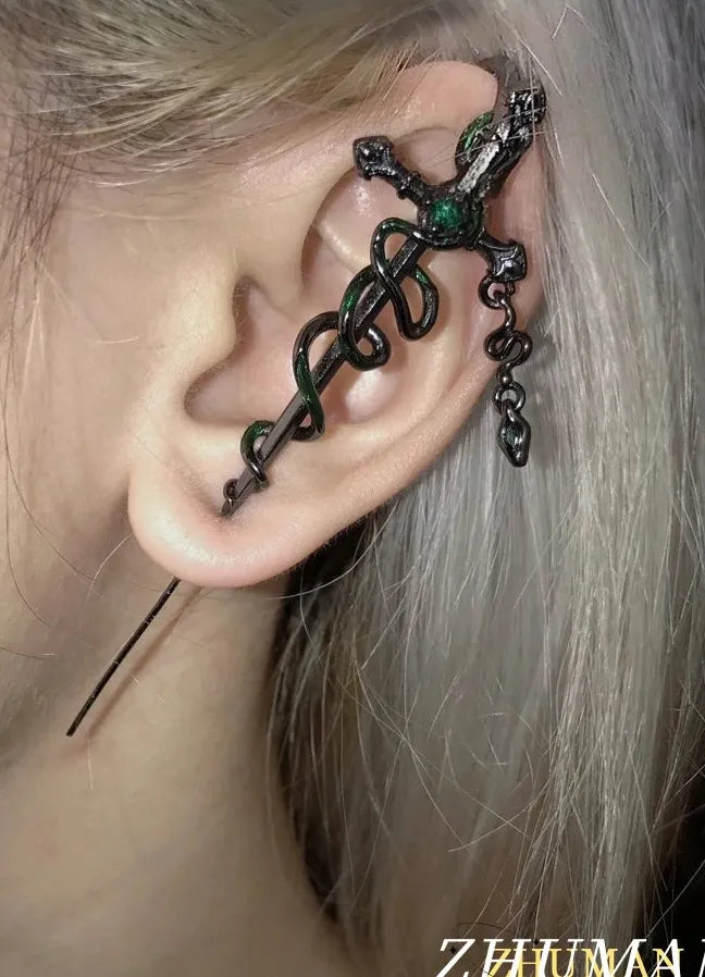 ZHUHE Black White Iced Serpentine Copper Alloy Gothic Animal Stud Earrings Men Women