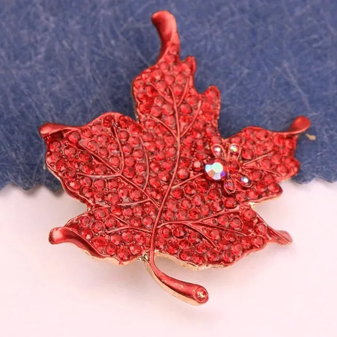 Luxury Geometric Maple Leaf Rhinestone Brooch Pin for Women Gift