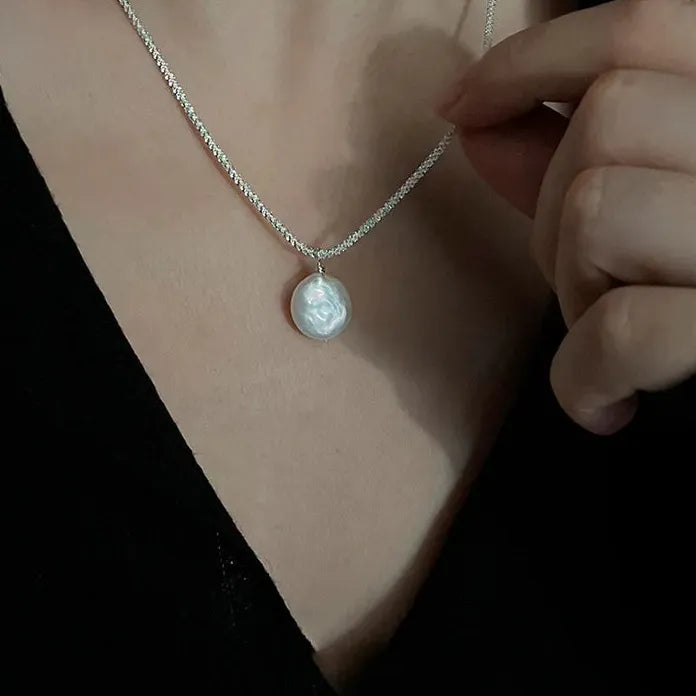 Titanium Steel Baroque Pearl Thin Chain Pendant Necklace for Women