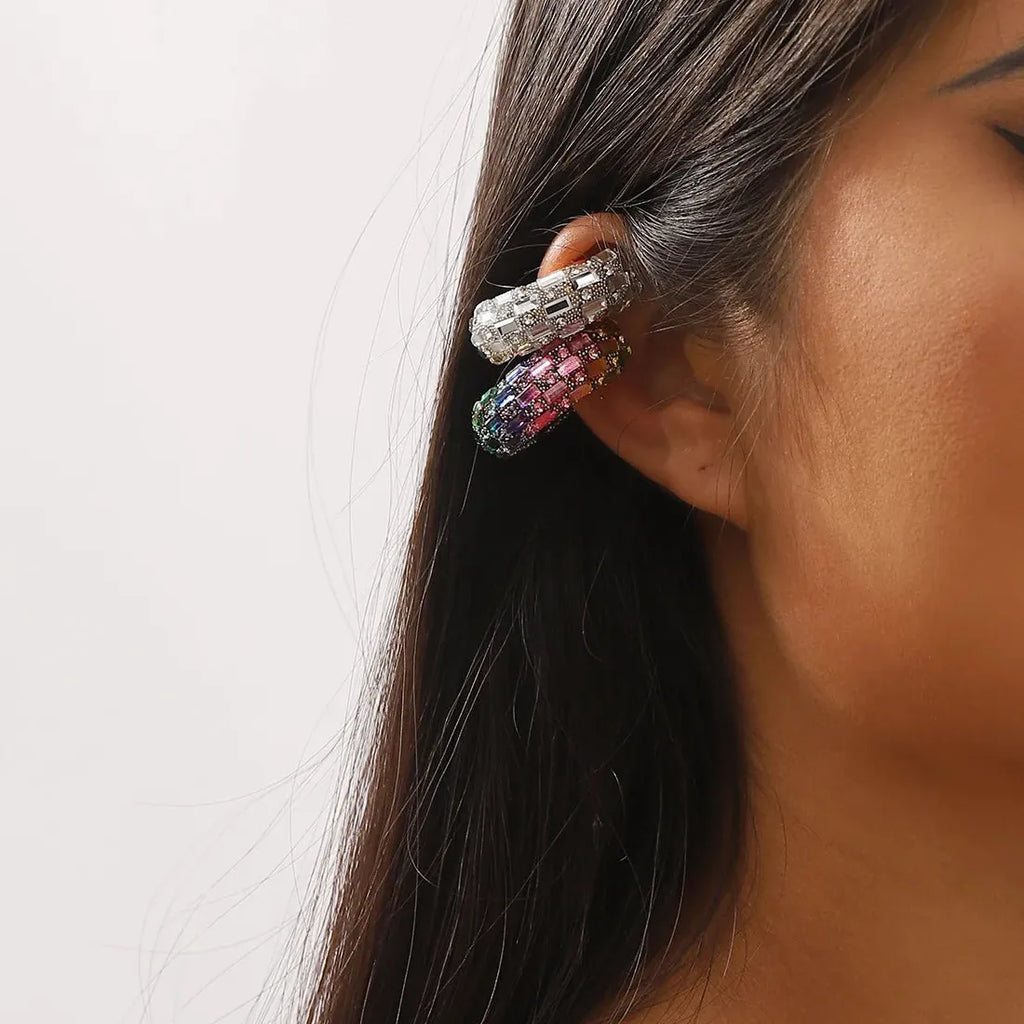 Luxury Colorful Crystal C-Shape Zinc Alloy Clip Ear Cuffs for Women