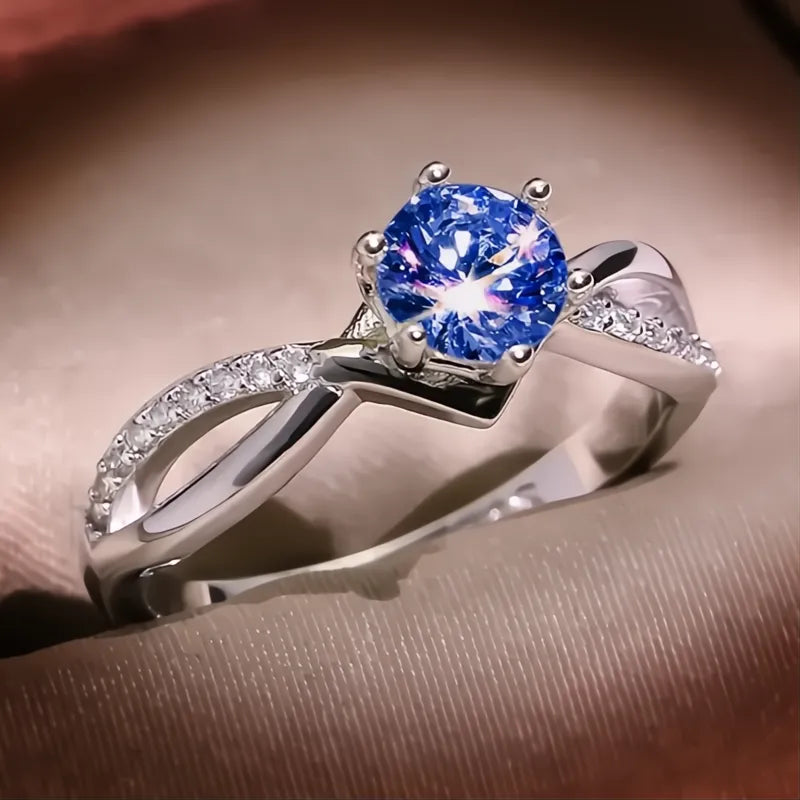 Trendy 6 Claws Cubic Zirconia Stone Ring for Women Silver Color Fashion Bridal Proposal Band
