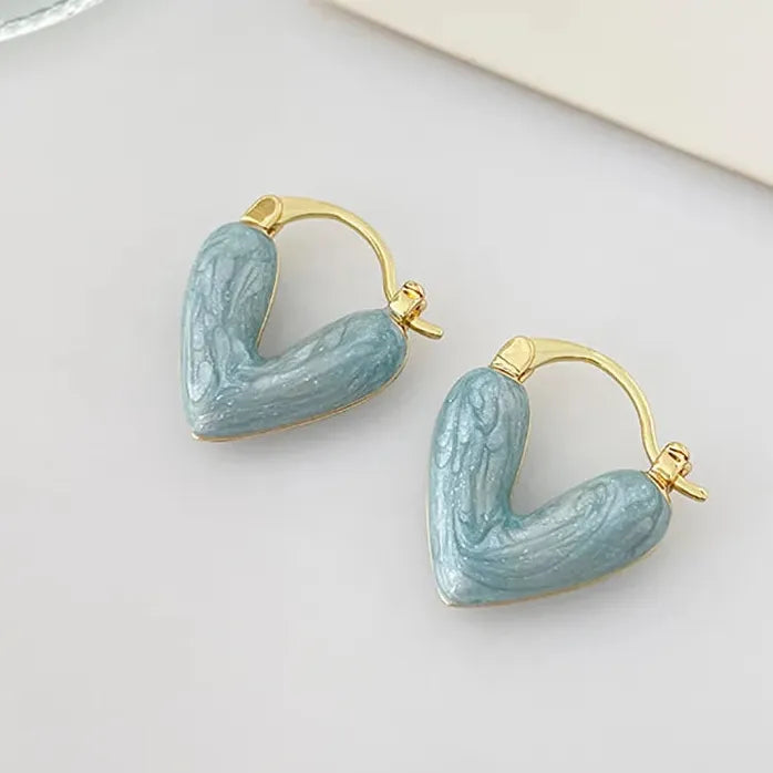 French Romantic Wine Red Enamel Heart Pendant Earrings Copper Alloy Jewelry for Women