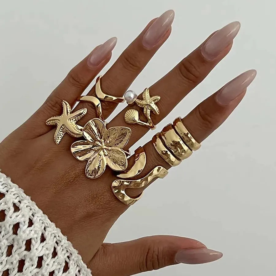 6Pcs Boho Geometric Irregular Hollow Rings Set for Women Fashion Jewelry