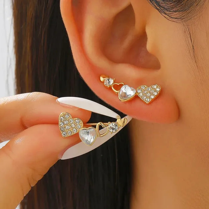 Vintage Heart Zircon Copper Stud Earrings for Women Elegant Casual Gift