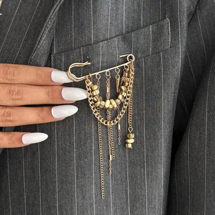Geometric Zinc Alloy Brooch Tassel Beaded Trouser Fastener for Women Men