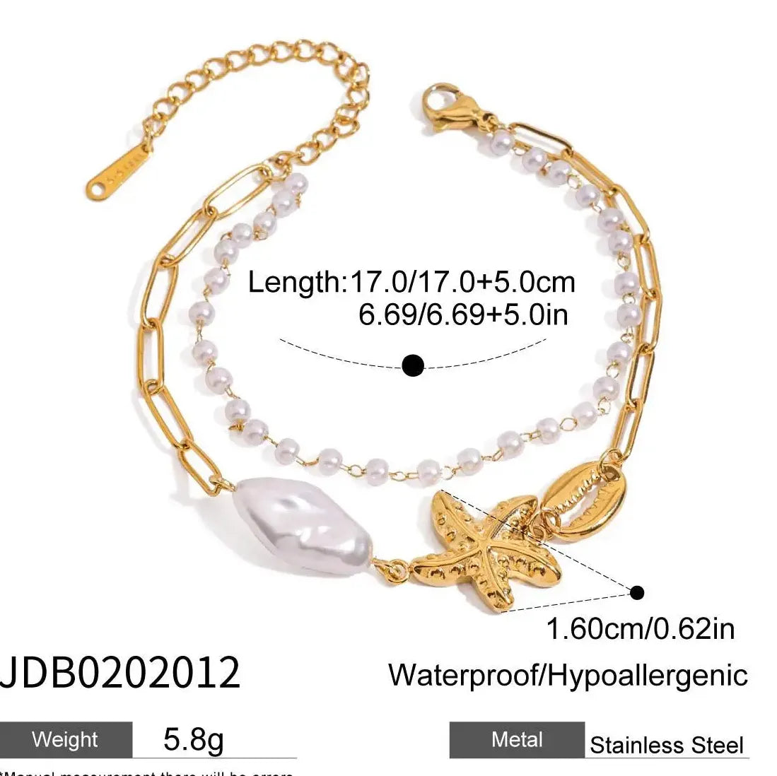 Stainless Steel Summer Beach Conch Shell Starfish Charm Bracelet Women