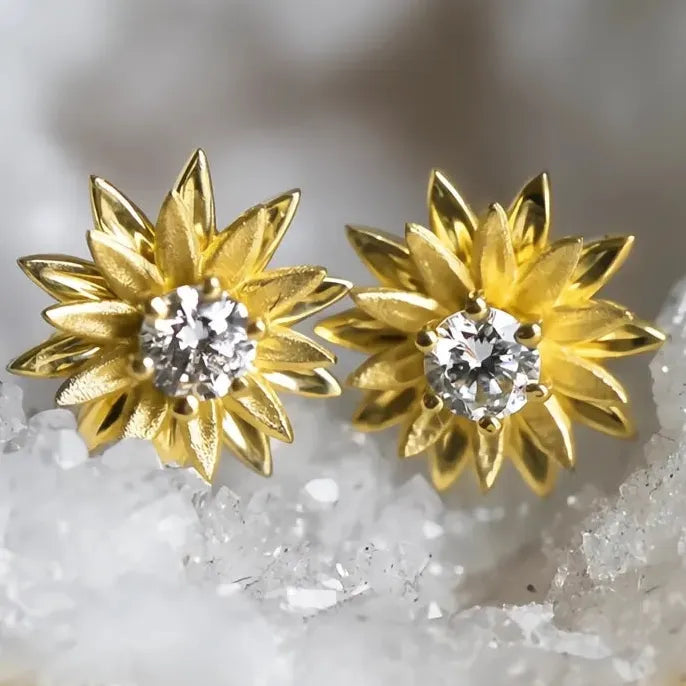 Dainty Flower Cubic Zirconia Stud Earrings White Gold Color Copper Alloy Jewelry for Women Girls Gift