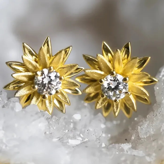 Geometric Cubic Zirconia Stud Earrings Brass Alloy White Gold Jewelry Gift