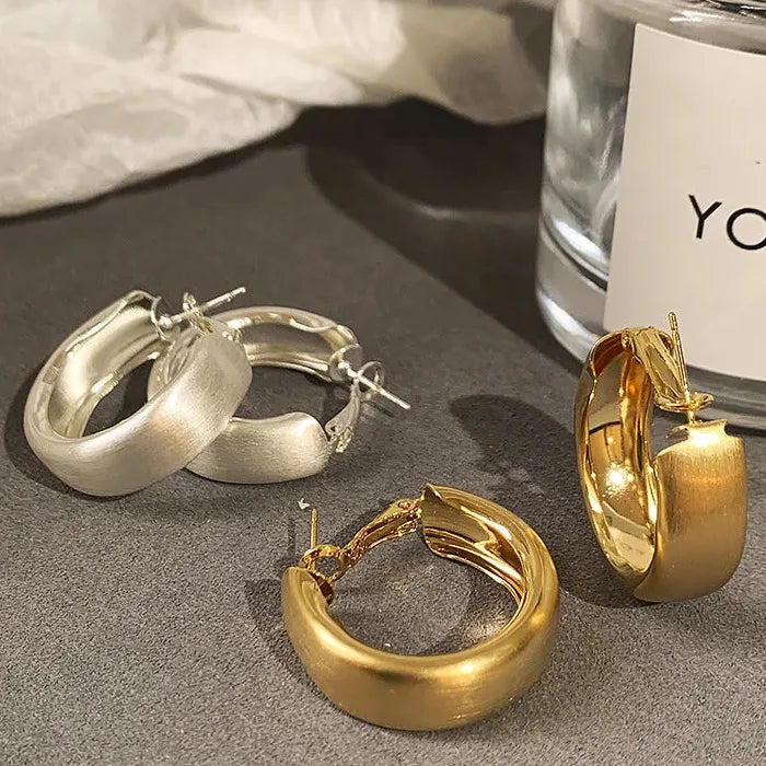 Large Luxury Copper Geometric Matte Hoop Earrings for Women