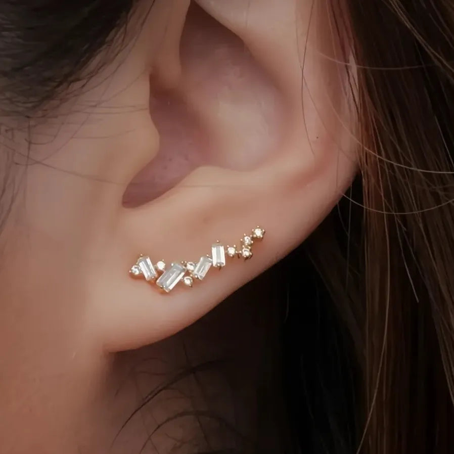 Stylish Geometric Cubic Zirconia Drop Earrings for Women, Brass Alloy