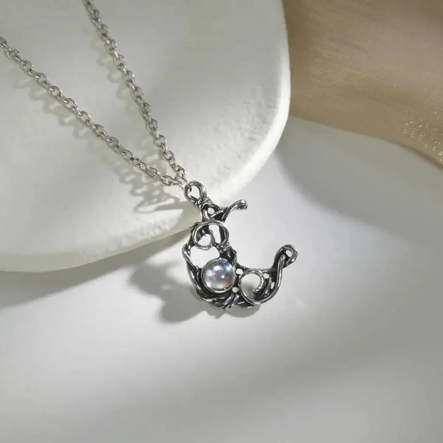 Moonstone Crescent Moon Pendant Necklace Vintage Boho Celestial Jewelry Gifts