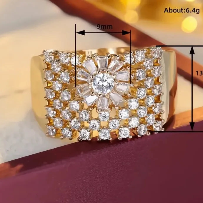 Wide Band Cubic Zirconia Cocktail Ring for Women Gold Silver Jewelry Party