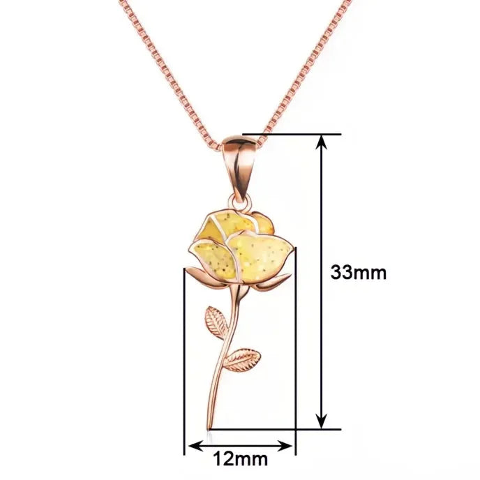 Yellow Rose Flower Pendant Necklace for Women Copper Alloy Rose Gold Jewelry Wedding Engagement Party