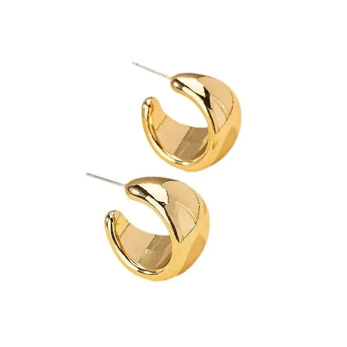 Thick Copper Punk C-Shaped Geometric Drop Hoop Earrings for Women