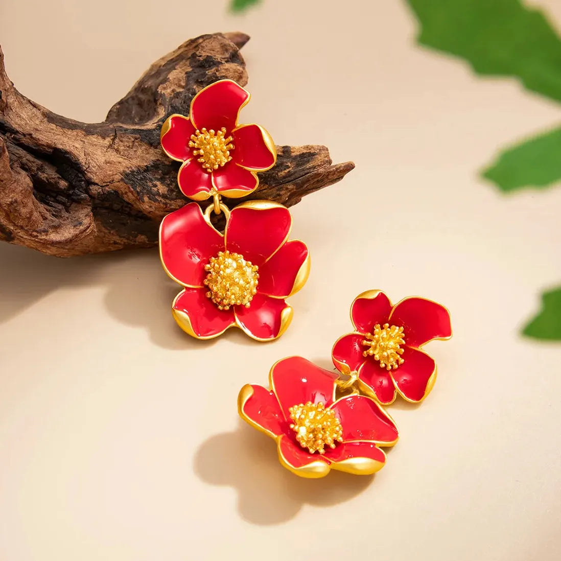 White Enamel Petal Dangle Earrings for Women Vintage Flower Jewelry