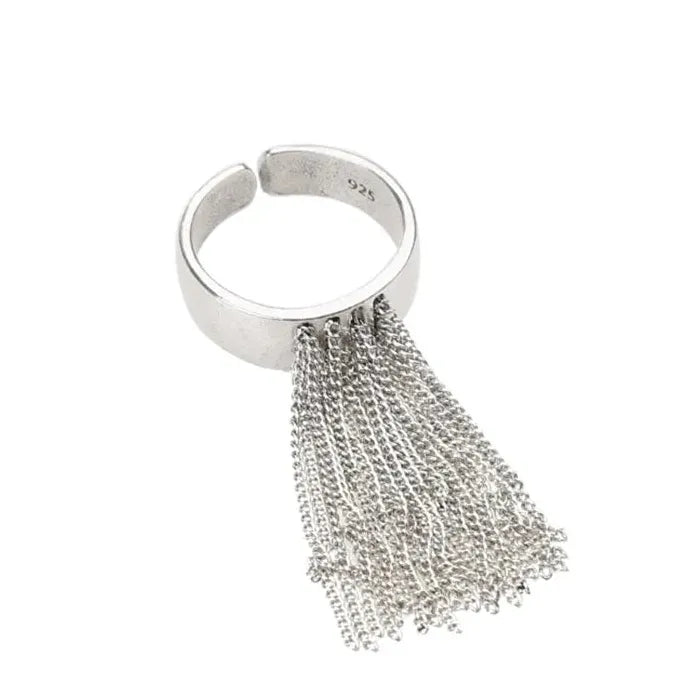 Adjustable Geometric Tassel Chain Ring for Women Stainless Steel Vintage Jewelry