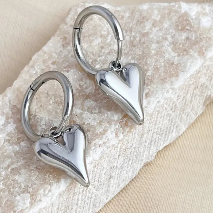 Gold Stainless Steel Heart Huggie Hoop Earrings Tarnish Resistant Jewelry for Women