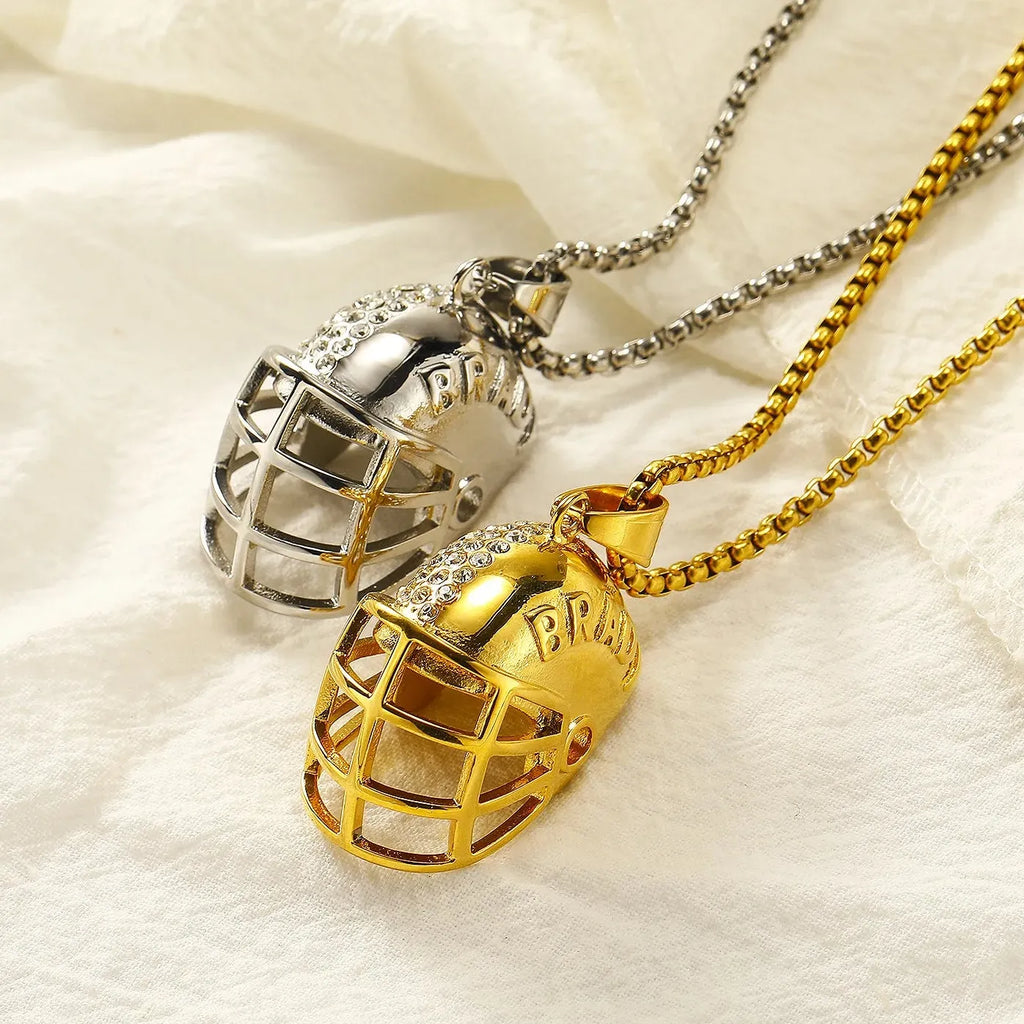 Hip-hop Street CZ Zircon Studded 3D Rugby Cap Pendant Necklace Stainless Steel Unisex Gift