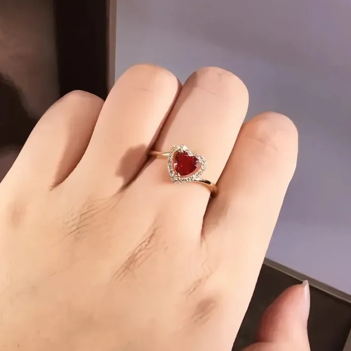 Gold Heart Cubic Zirconia Ring for Women Wedding Engagement Gift