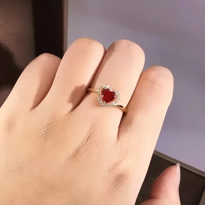 Red Heart CZ Gold Color Women’s Wedding Engagement Anniversary Ring Jewelry