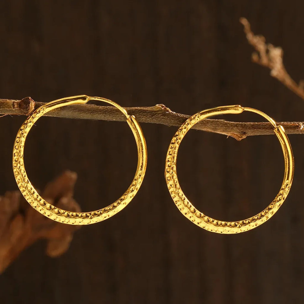 Simple Big Zinc Alloy Metal Hoop Earrings for Women Carved Serrated Circle