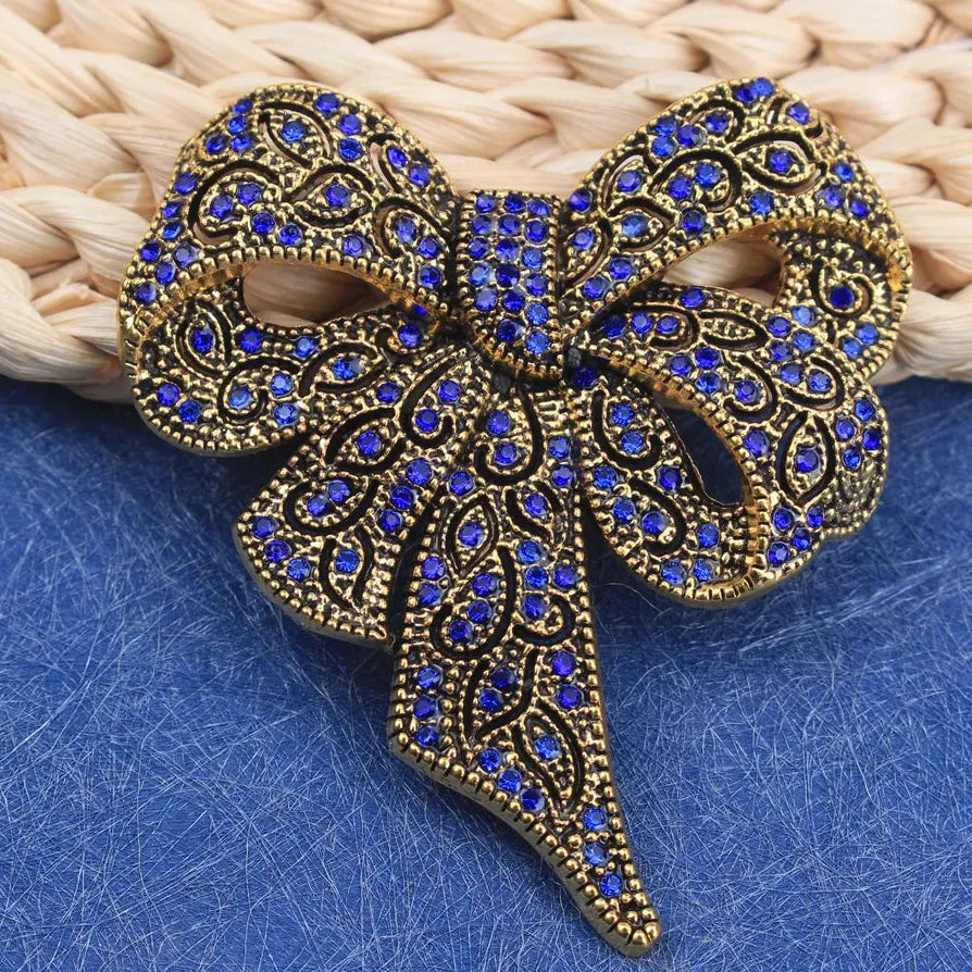 Rhinestone Elegant Bow Ladies Brooch Coat Pin Gift Accessory