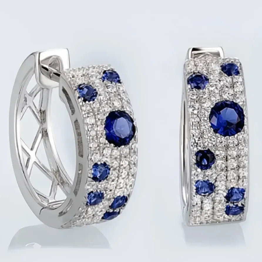 Blue and White Geometric Cubic Zirconia Hoop Earrings for Women