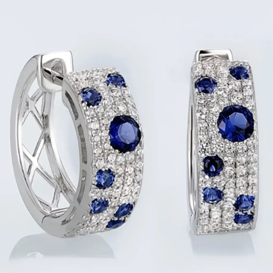 Blue White CZ Geometric Hoop Earrings for Women Fashion Jewelry