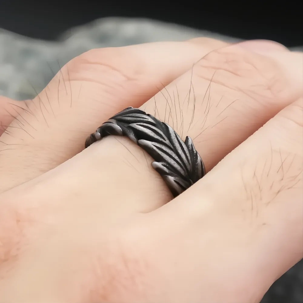 Vintage 316L Stainless Steel Black Ears of Wheat Ring Unisex Neo-Gothic Punk Jewelry Gift