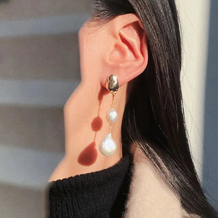Asymmetric Long Zinc Alloy Pearl Stud Earrings for Women Girls Gifts