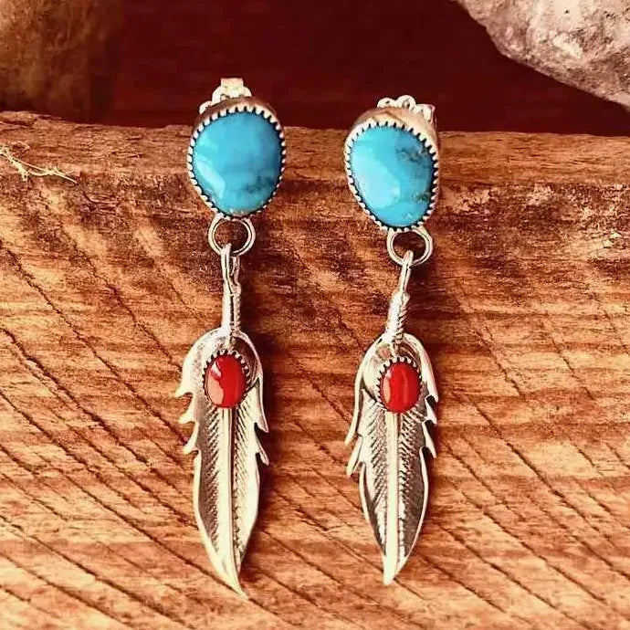 Bohemian Retro Turquoise Drop Earrings Zinc Alloy Stone Pendant Jewelry Gift