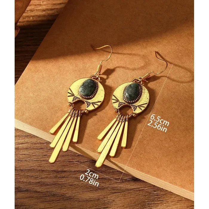 Elegant Retro Bohemian Tassel Earrings Imitation Turquoise Semi-Precious Jewelry